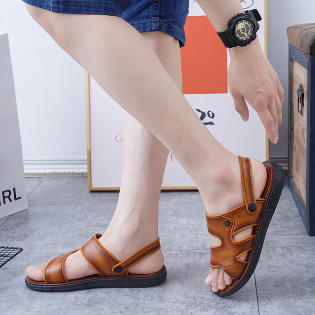 ເກີບຫນັງເກີບຜູ້ຊາຍ Summer 2024 ເກີບຜູ້ຊາຍໃຫມ່ 2-Purpose Soft Sole Outerwear Anti-Slip Dad Soft Sole Beach Shoes