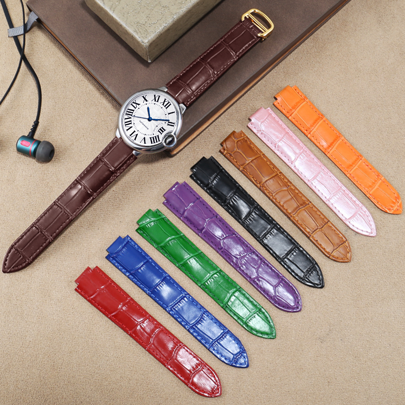 Replacement Cartier Genuine Leather Watch Strap for Men and Women, Blue Balloon Protruding Buckle Leather Strap, Cartier Pin Buckle Pink Watch Chain