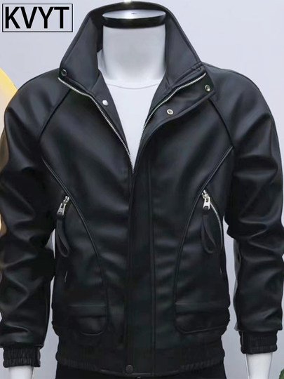 Chaqueta de cuero con cuello levantado de marca a la moda para hombre, chaqueta bonita de estilo coreano de alta gama, otoño e invierno, tops para hombre 2025