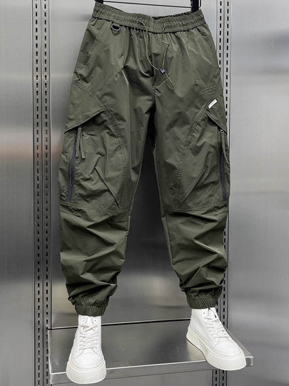 Trendy American-Style Work Pants for Men, Straight-Leg, Thin for Autumn, Loose Harem Pants, Cool and Stylish Cropped Jogger Pants for Men, Style 9