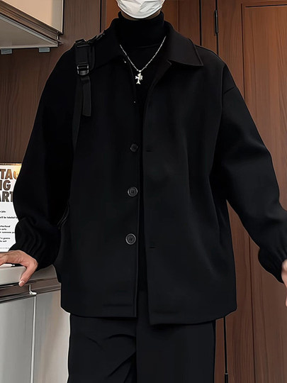 Trendy brand American short woolen coat for men 2026 new high-end British yuppie men's winter lapel coat