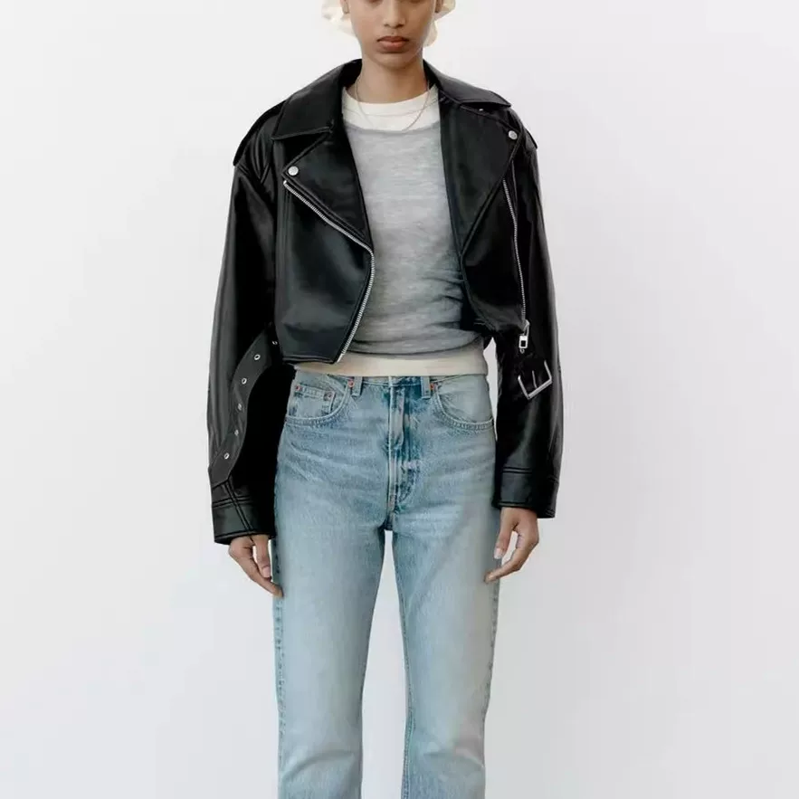 Autumn short polyurethane jacket, city style