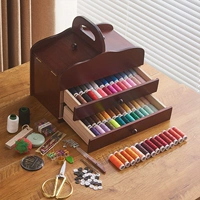 Высококачественная трехслойная коробка из цельного дерева (60 катушек ниток + 16 видов швейных принадлежностей)