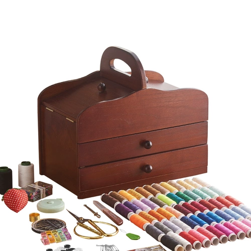 Антикварное высококачественное деревянное домашнее рукоделие, набор коробок с нитками, упаковка ниток, игла и нитки для ручного шитья, ящик для хранения инструментов для работы с нитками, свадебное приданое.