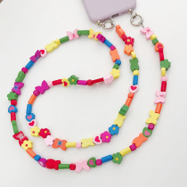 Yi Lians new colorful wooden beads butterfly cross-body mobile phone strap chain mobile phone case hanging chain shoulder strap pendant pendant