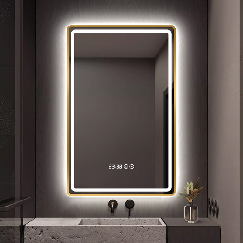 Light Luxury Smart Mirror with Light, Bathroom Mirror, Wall-Mounted Square Bathroom Mirror, Aluminum Alloy Frame, Washbasin Bathroom Mirror