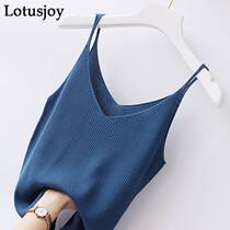 Sexy vest for women with v-neck ice silk short style threaded knitted versatile low-hang elegant style bottom 42002jy repair