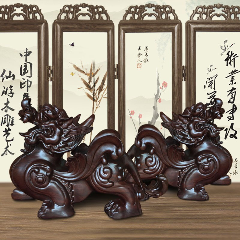 Nice solid wood Wooden Leopard Pendulum a pair of original wood sculptures a pair of solid wood Pietian Grand Opening Gift Furnishing Engraving-Taobao