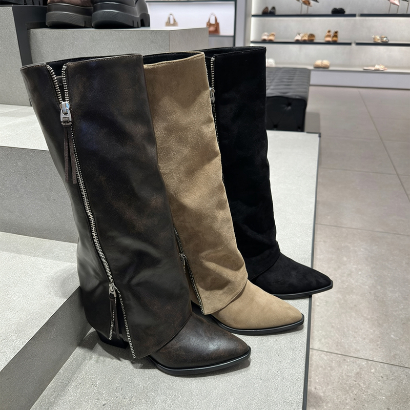 Chitens&Kuith Zhao Jinmai's Same Style 290920173 Retro Wide-Leg Meladra Zipper Western Long Boots Chitens&Kuith Zhao Jinmai's Same Style 290920173 Retro Wide-Leg Meladra Zipper Western Long Boots