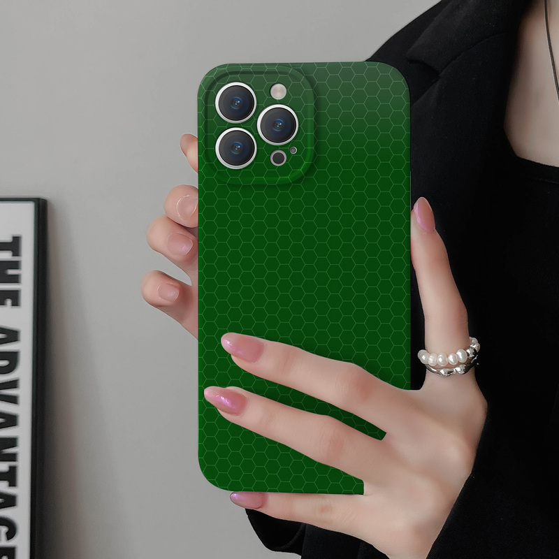 Ppatu Is Suitable for Apple, Huawei, Vivo, Xiaomi, Oppo, Redmi, Honor iPhone 13 16 Phone Cases, Hard 15 12 17 Niche Green Background Hexagonal Grid 14Promax Film Full Coverage for Women