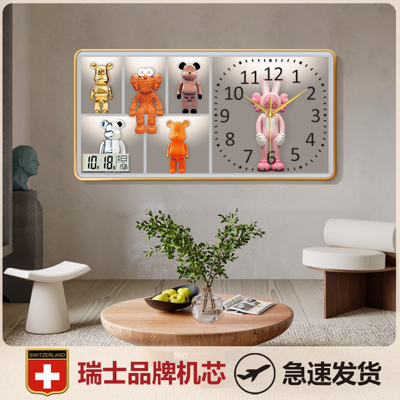 Light Extravagant Violent Bear Living Room Decoration Painting Hanging Bell Tide Card Sofa Background Wall Hanging Painting Advanced Sensual Mural Atmospheric Clock-Taobao