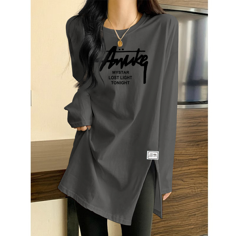 Pure Cotton Long T-Shirt, Loose Fit, Covers the Body, Base Layer for Women, Stylish, Simple, Long-Sleeved, Casual, Versatile Top, ins Autumn Pure Cotton Long T-Shirt, Loose Fit, Covers the Body, Base Layer for Women, Stylish, Simple, Long-Sleeved, Casual, Versatile Top, ins Autumn