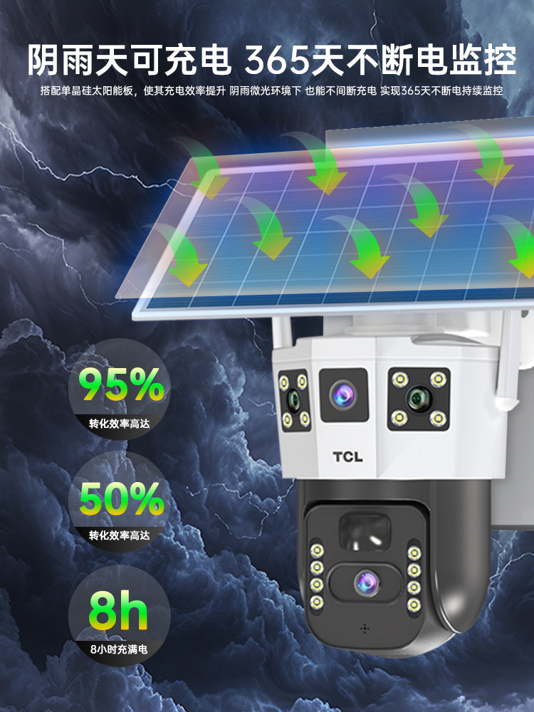 Tcl Solar Monitor 360-Degree No Blind Spots Mobile Phone Remote No Electricity No Internet Outdoor Night Vision 4g Camera