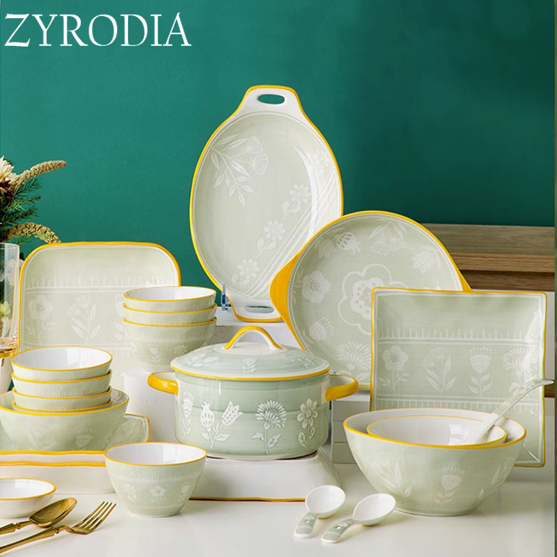 ZYRODIA2023 Bowl Dishes Suit Home Day Style High-end Ceramic Cutlery Fresh glaze Lower color bowls disc Joe moved-Taobao