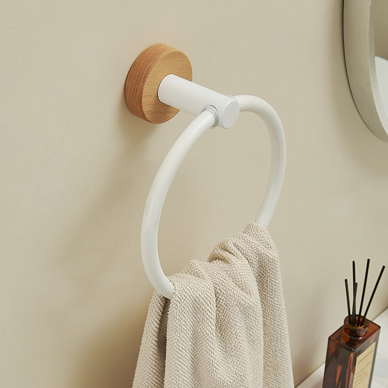 Free Punch Towel Ring Light Lavish Minimalist Log Cream Wind Toilet Bathroom Hung Towel Ring Solid Wood Towel Rod-Taobao