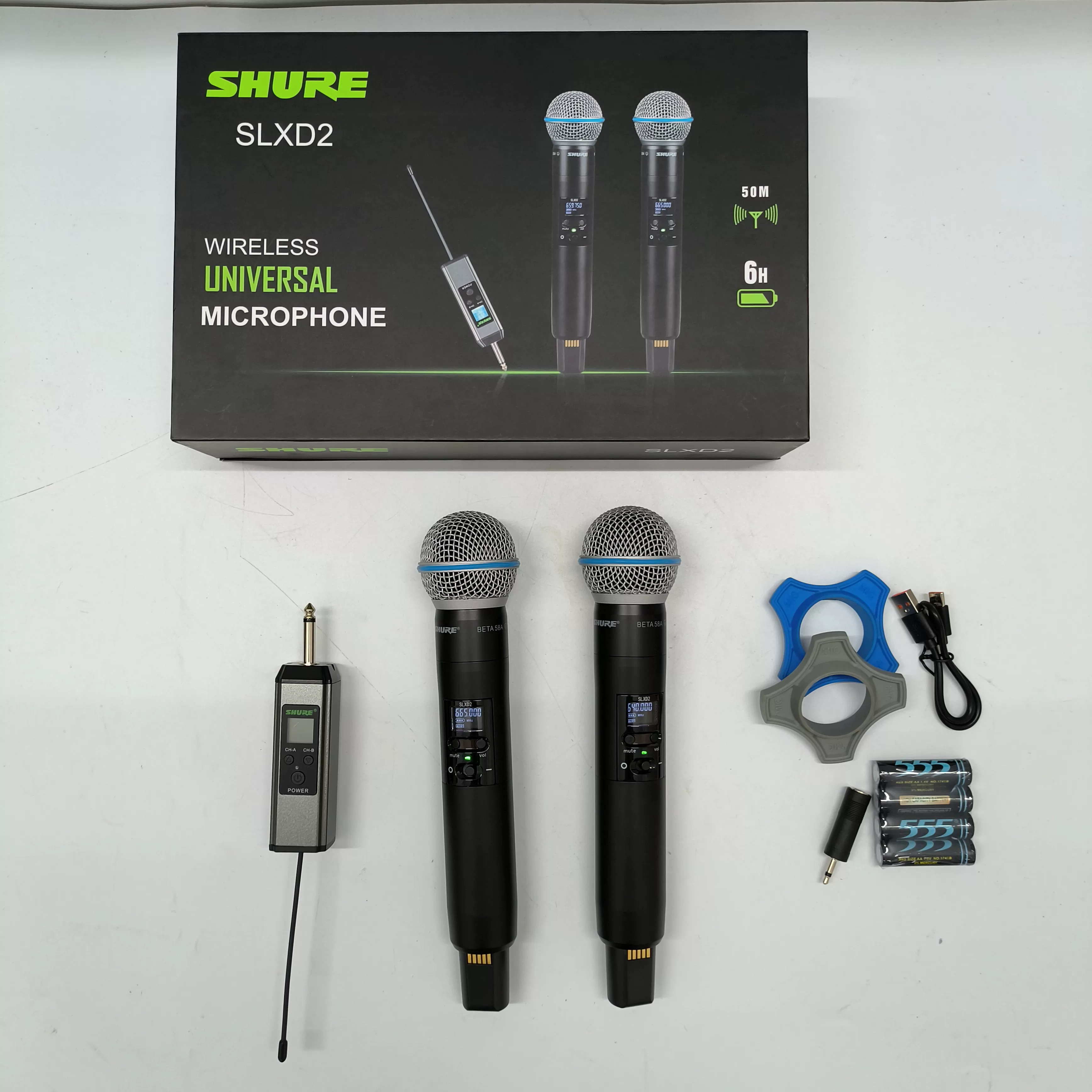 Профессиональный беспроводной микрофон Shure SLXD2, один к двум, U-сегмент, FM, караоке, ведущий на улице