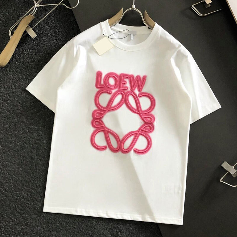 Loe Luojia Embroidered Letters Fluorescent Powder Spray-Painted Short-Sleeved T-Shirts for Men and Women, Loose and Simple Half-Sleeved Tops