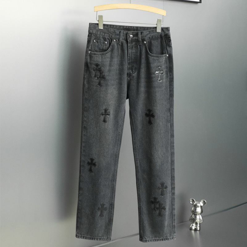 Trendy Brand Chrome Hearts Flagship Store Cross Jeans for Men and Women Casual Pants Straight American-Style Long Pants