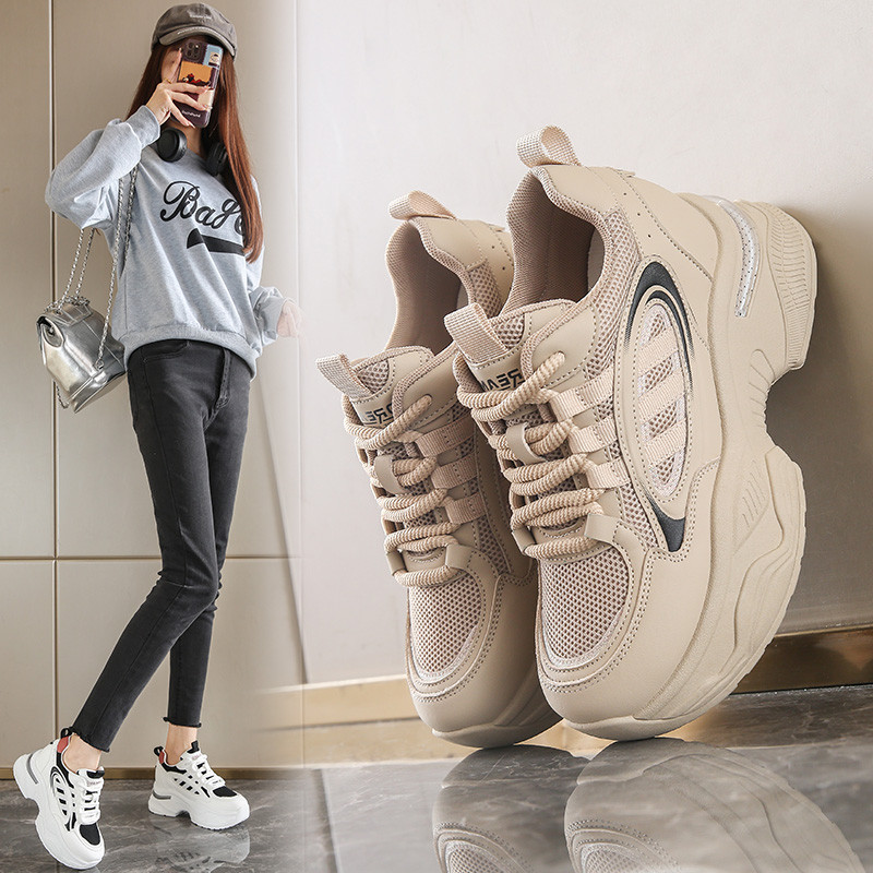 Mesh Thick-Soled Dad Shoes for Women 2025 Spring and Summer New Women's Breathable Women's Shoes 34 Small Size Heightening Casual Sports Shoes