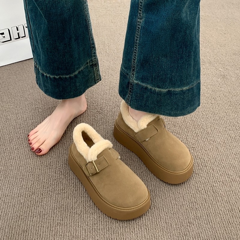 Thick-Soled Fleece-Lined Birkenstock-Style Snow Boots for Women, 2025 New Autumn and Winter Outdoor Furry Shoes, Warm Loafers, Cotton Shoes
