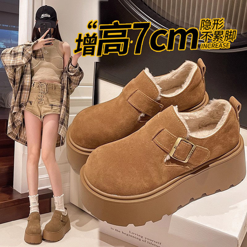 Platform Thick-Soled Height-Increasing Plush Birkenstock Shoes for Women, 2025 Winter New Snow Boots, Loafers, Cotton Shoes, Size 34