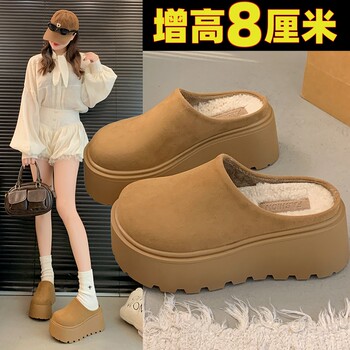 Thick-Soled Height-Increasing Birkenstock Shoes with Plush Lining, Closed-Toe Slip-On Mules for Women, New 2025 Autumn and Winter Slip-On Birkenstock Cotton Shoes