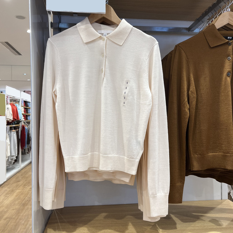 Japanese-Style Women's Fine-Spun Merino Wool Polo Collar Knit Sweater/Sweater, Machine Washable New Style Top 478333