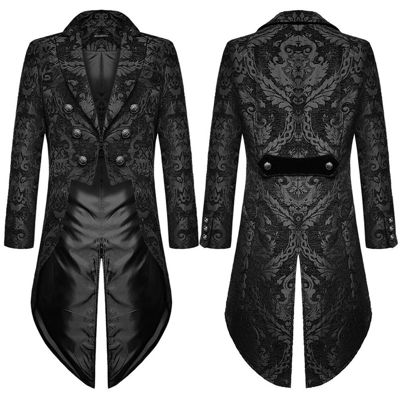 Cross-Border Amazon New Medieval Retro Gothic Steampunk Mid-Length Jacquard Tailcoat in Stock