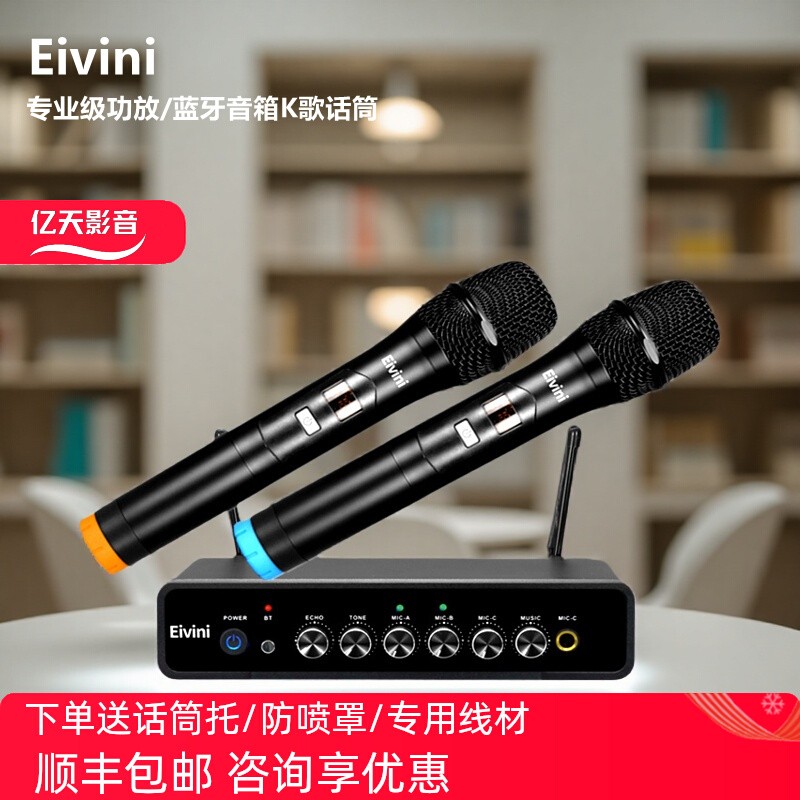Eivini プロフェッショナル K ソング KTV ワイヤレスマイク オーディオアンプ ミキサー エコー 壁掛けスピーカー マイク