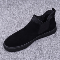 Mens shoes 2022 autumn and winter new matte cowhide foot casual shoes fashion trendy mens genuine leather plus velvet high-top leather shoes for men
