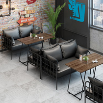 Industrial style wrought iron sofa booth dining bar bar Qingba BBQ shop theme western restaurant cafe table and chair combination