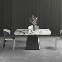 Italian light luxury slate dining table round table minimalist stainless steel feet square rotating table with turntable home high-end square table