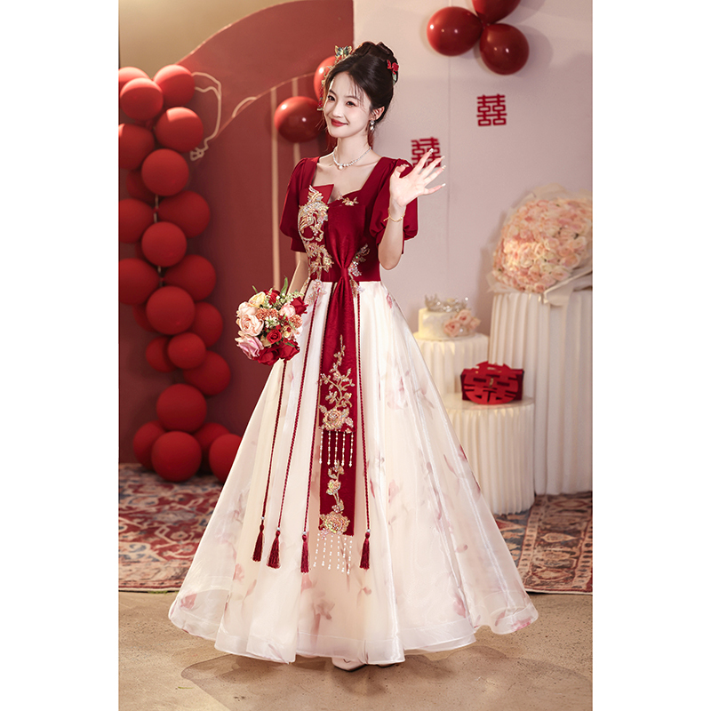 Plus-Size High-End Wedding Dress for the Bride, Elegant and Suitable for Chubby Brides, New Chinese-Style Homecoming Dress, Long Style Plus-Size High-End Wedding Dress for the Bride, Elegant and Suitable for Chubby Brides, New Chinese-Style Homecoming Dress, Long Style