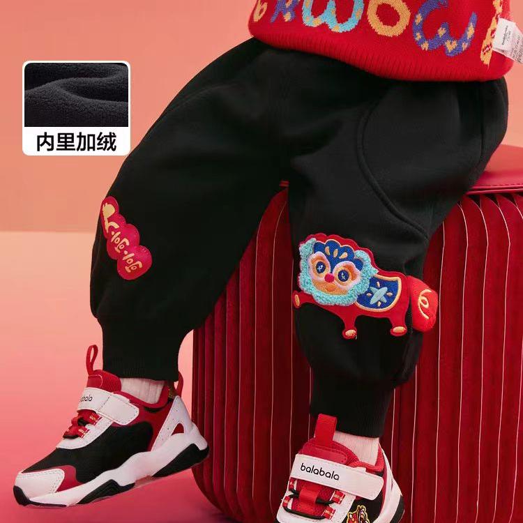 ブランド割引ベビースポーツパンツ男の子と女の子ベビープラスベルベットスウェットパンツパンツ2024冬新作子供服厚手