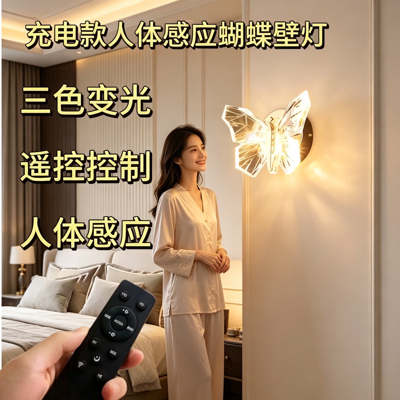 Butterfly Lamp Human Body Sensor Wall Lamp Room Bedroom Living Room Entrance Decoration Atmosphere Light Night Light No Wiring Charging Butterfly Lamp Human Body Sensor Wall Lamp Room Bedroom Living Room Entrance Decoration Atmosphere Light Night Light No Wiring Charging