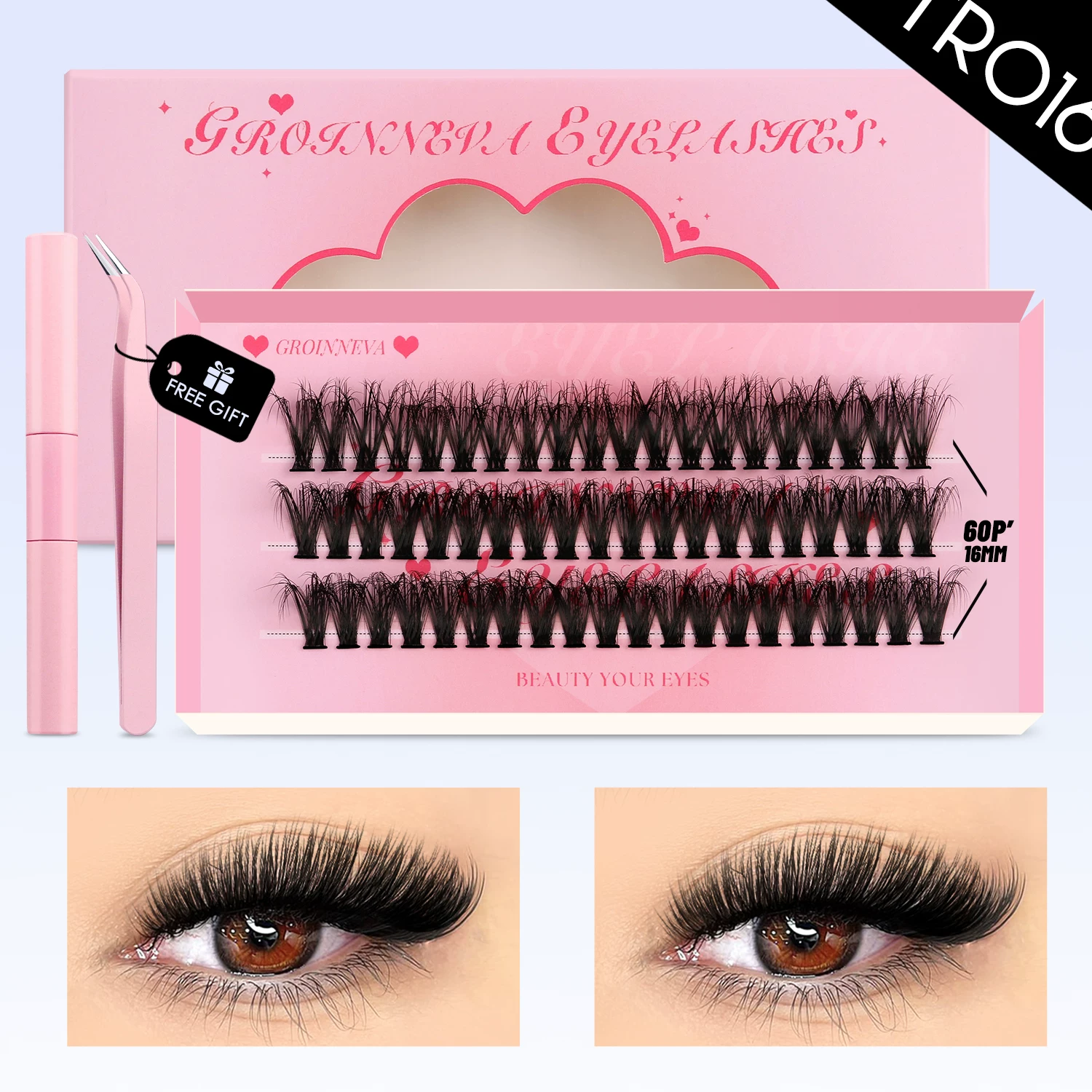 Dense false eyelashes, set, American style
