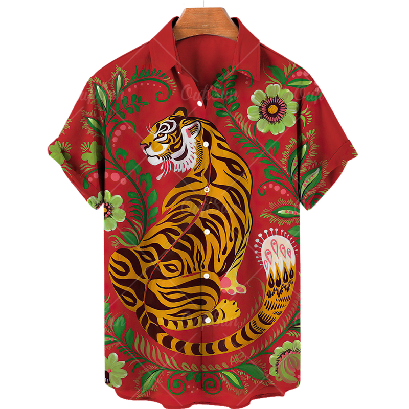 Tiger Printed Short Sleeved Men's Shirt