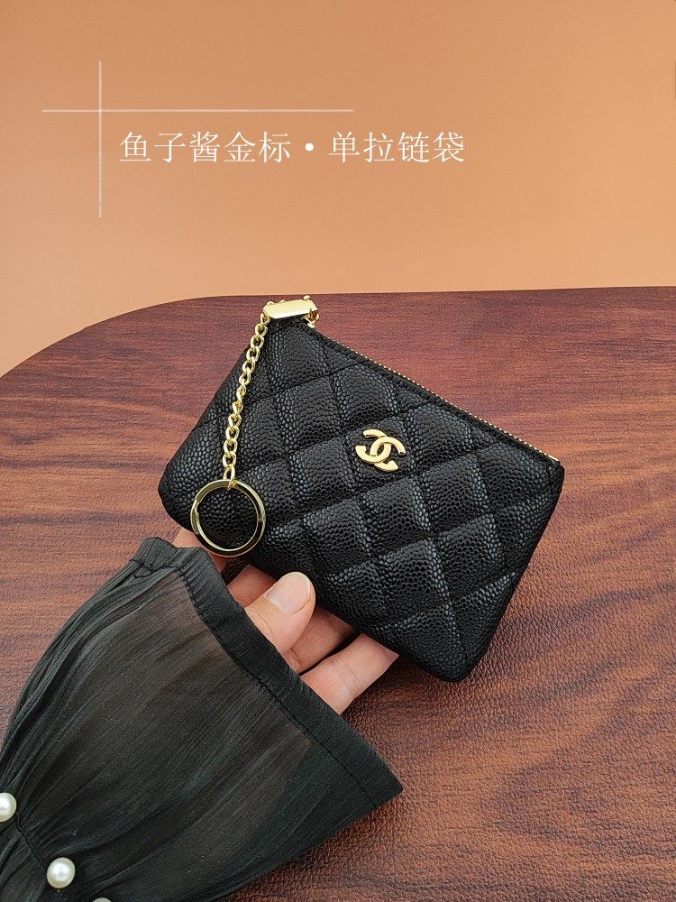 Genuine Leather Caviar Coin Purse Card Holder for Women 2026 New Zipper Storage Small Bag Compact Milky Key Case with Buckle