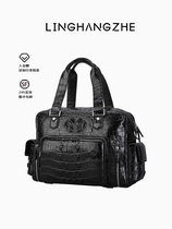 LINGHANGZHE Navigator crocodile leather mens handbag casual business travel large capacity bag