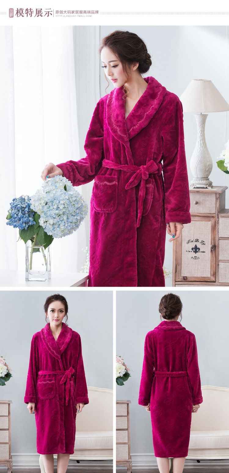 Lancome năm nay màu đỏ trung và nữ mùa thu và mùa đông dày flannel dài tie áo choàng lông cừu san hô áo tắm áo tắm đầm ngủ 2 dây
