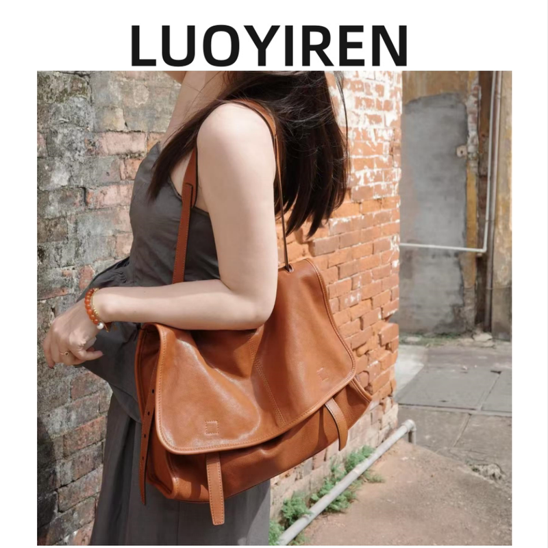 Luoyiren Vegetable-Tanned Sheepskin Messenger Bag, Relaxed Large-Capacity Commuter Retro Single-Shoulder Crossbody Messenger Bag for Women Luoyiren Vegetable-Tanned Sheepskin Messenger Bag, Relaxed Large-Capacity Commuter Retro Single-Shoulder Crossbody Messenger Bag for Women