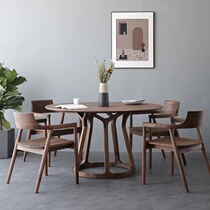 Nordic solid wood round table simple Italian style home log dining table modern light luxury ash wood round dining table and chair combination