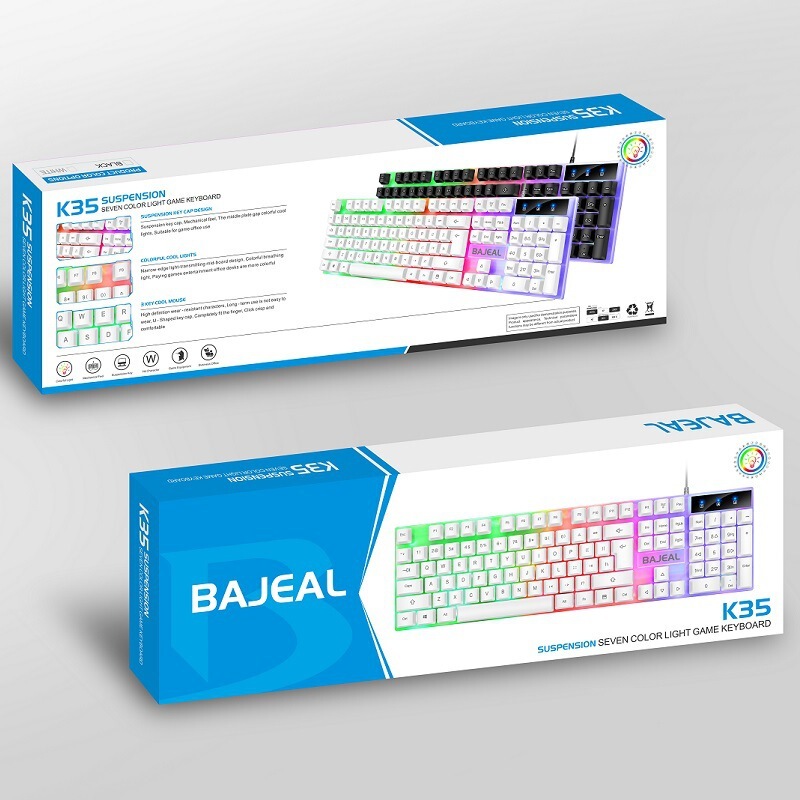 Bajeal T350 Luminous USB Keyboard and Mouse Set Computer Game Mechanical Feel Suspended Rainbow Backlight Bajeal T350 Luminous USB Keyboard and Mouse Set Computer Game Mechanical Feel Suspended Rainbow Backlight