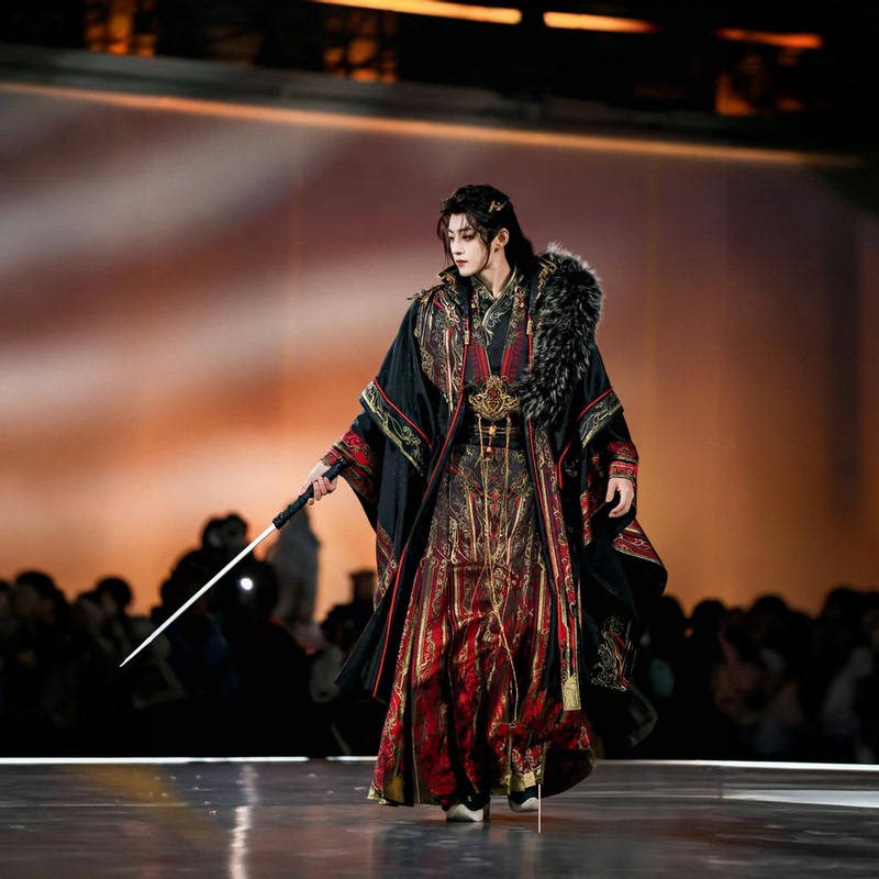 【Royal and Noble - Large Set】Heavy Craftsmanship Ming Dynasty Style Red Gold Brocade Horse Face Unisex Ancient Style Hanfu Set