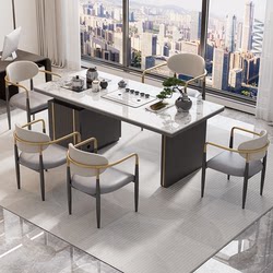 Accessible Luxury Minimalist Modern Rock Board Tea Table and Chair Combination Balcony Kettle Integrated Office Small Slab Tea Table