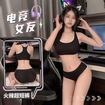 Gymnastics suit for girls tight vest fitness suspenders for hot girls sexy white edges contrasting colors scheming sports bag butt shorts