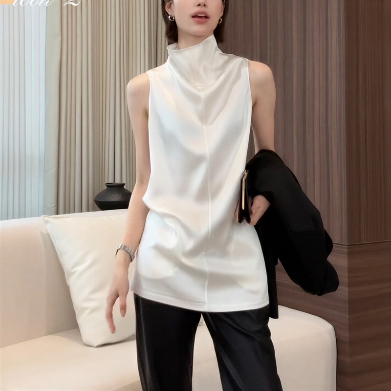 Light Luxury Minimalist Style High-Neck Sleeveless Vest 2026 Summer New Women's Commuter Style Slimming Versatile Shirt Top Trendy Light Luxury Minimalist Style High-Neck Sleeveless Vest 2026 Summer New Women's Commuter Style Slimming Versatile Shirt Top Trendy