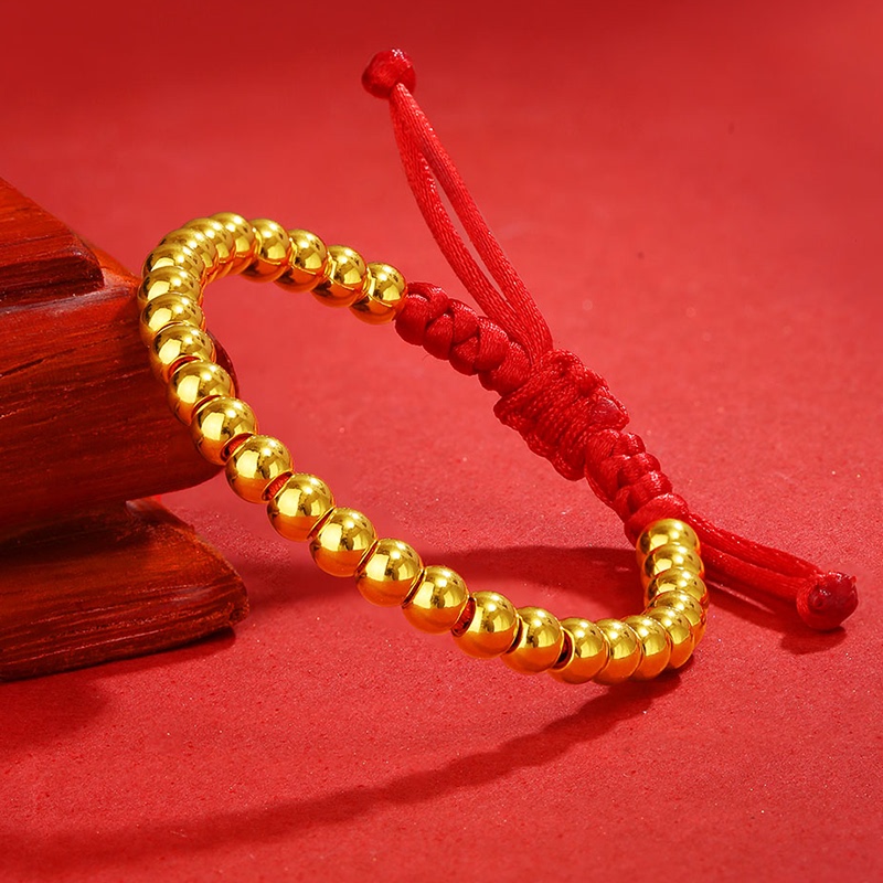 Baby Gold Bracelet with Small Gold Beads, Pure Gold 999, Fortune Beads, Full Moon Baby, One-Year-Old, Pure Gold Red String, Children's Gold Jewelry