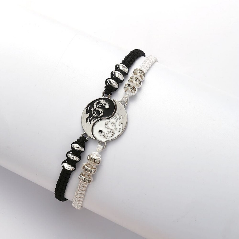 Chinese Style Retro Handmade Tai Chi Yin-Yang Dragon Bracelets, a Pair for Student Couples, Men and Women Woven Gift Trendy Bracelets