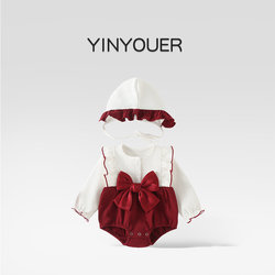 Hundred Days Baby Clothes Autumn Clothes Baby Girl Big Bow Princess Harness Baby Girl Autumn Bag Fart Clothes Spring and Autumn Suit